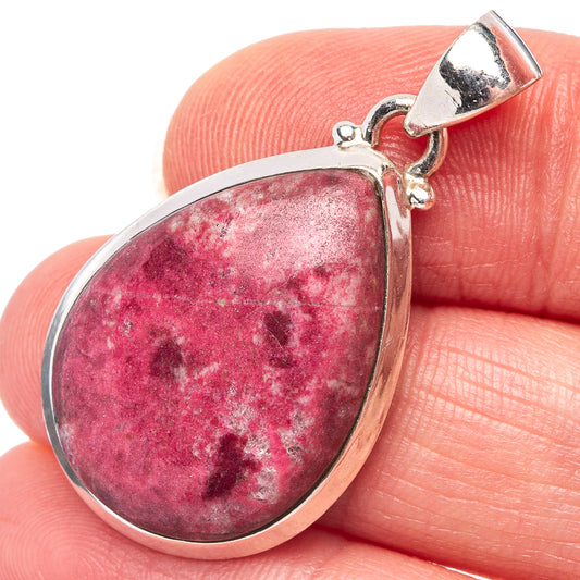 925 sterling silver thulite teardrop pendant, pink stone bezel with bail