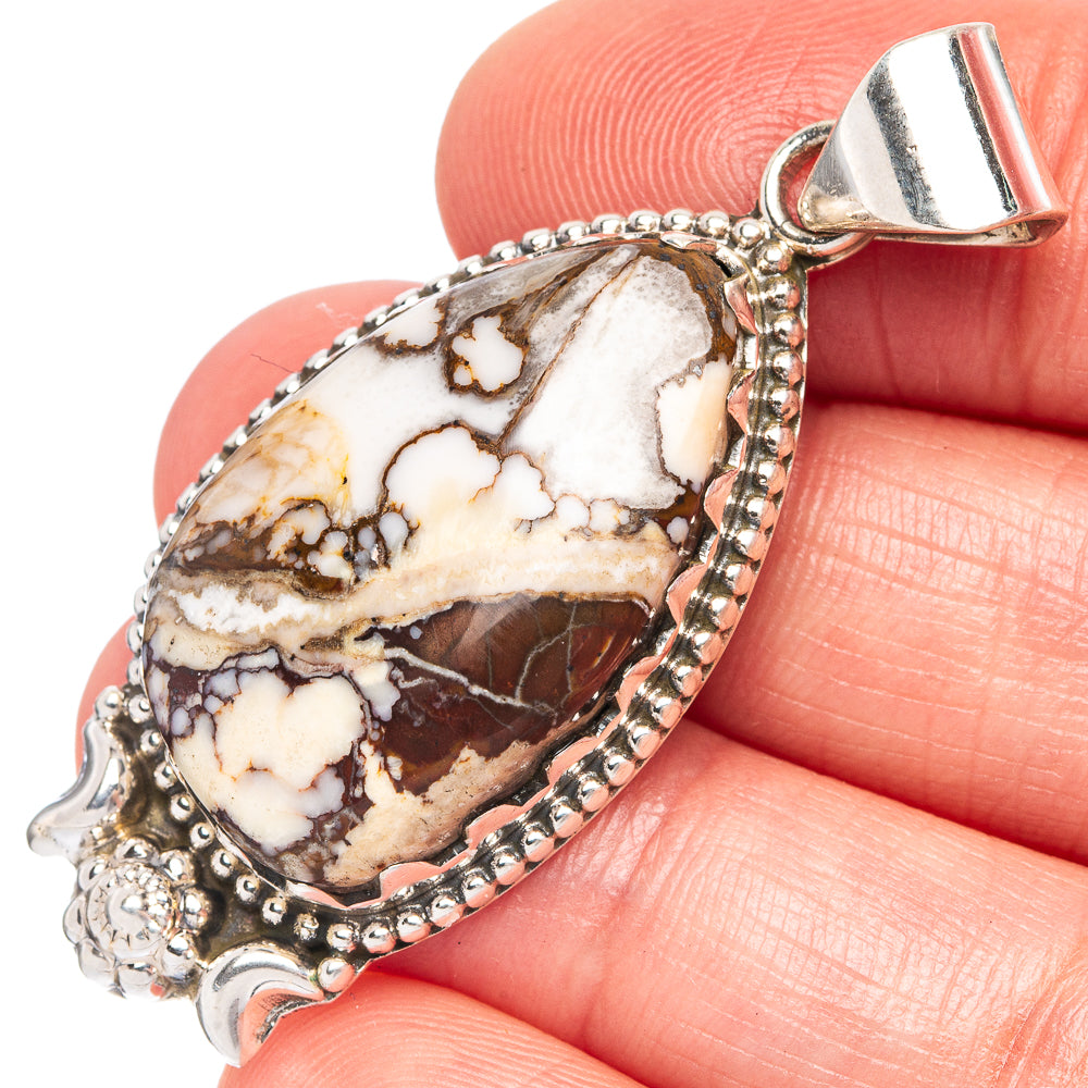 Wild Horse Jasper oval pendant in 925 sterling silver with raised beaded bezel