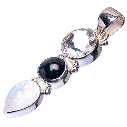 Rainbow Moonstone, White Quartz, Black Onyx Pendant 1 3/4" (925 Sterling Silver) P38692