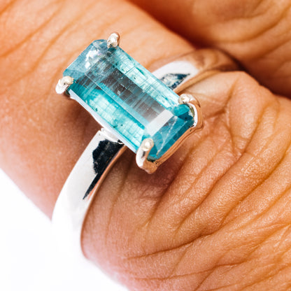 Faceted Paraiba Kyanite Ring Size 8.75 (.925 Sterling Silver)