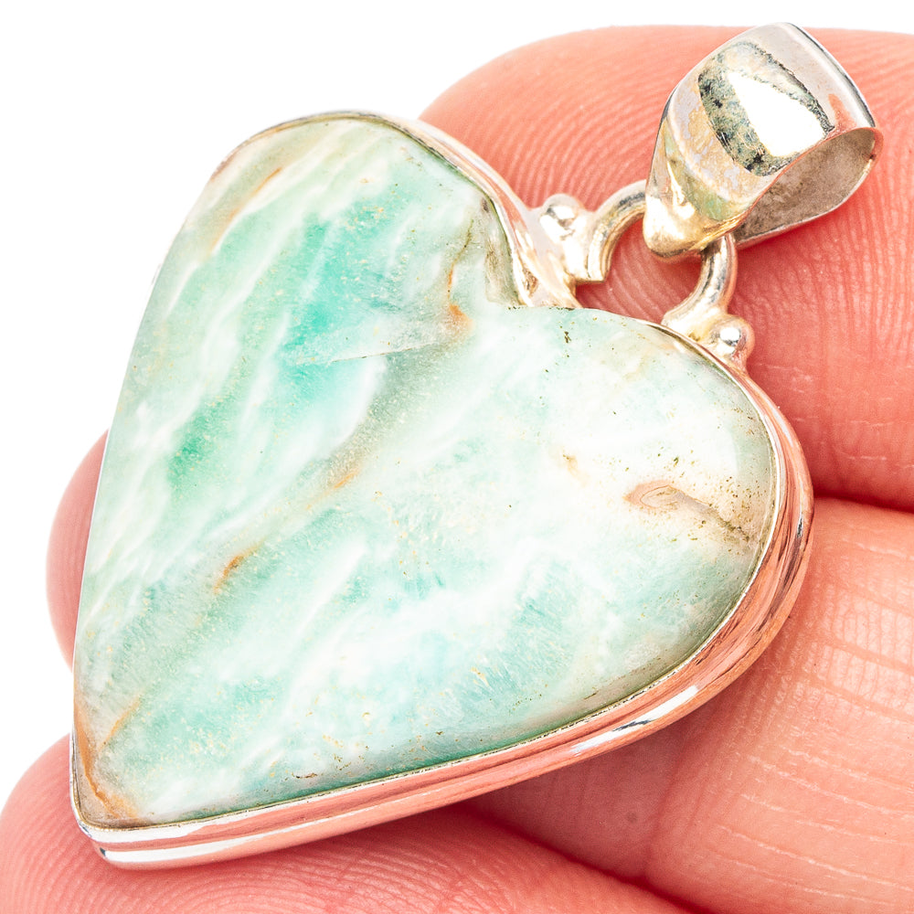 Blue Aragonite Heart Pendant 1 3/8" (925 Sterling Silver) P43894