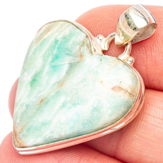 Blue Aragonite Heart Pendant 1 3/8" (925 Sterling Silver) P43894