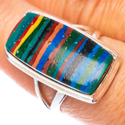 Rainbow Calsilica Ring Size 7.5 (925 Sterling Silver) R1571