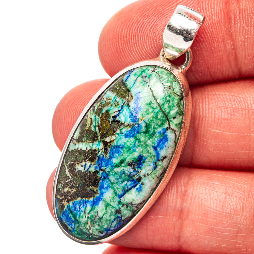 Azurite Turquoise Pendant 1 3/4" (.925 Sterling Silver)