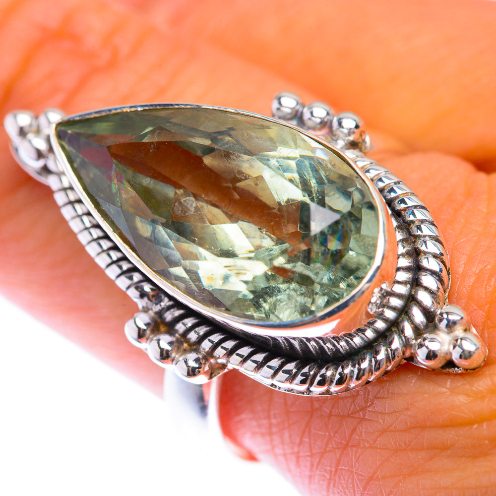 Large Faceted Green Amethyst Ring Size 9 (925 Sterling Silver) RING140002