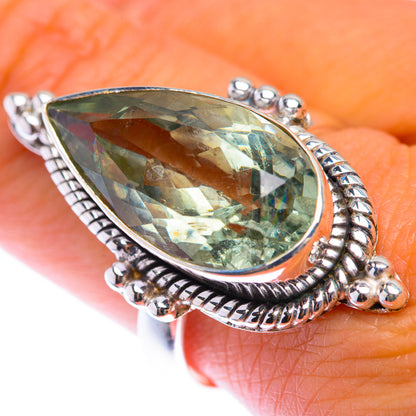 Large Faceted Green Amethyst Ring Size 9 (925 Sterling Silver) RING140002