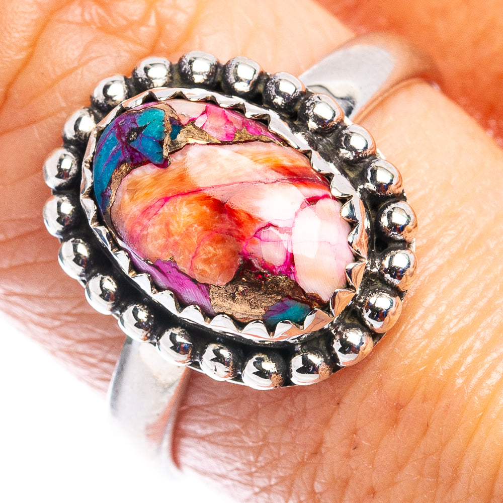 Pink Dahlia Mohave Turquoise Ring Size 8.75 (.925 Sterling Silver)
