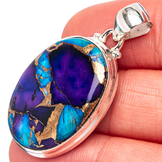 Oval purple-and-turquoise gemstone pendant in .925 sterling silver bezel and bail