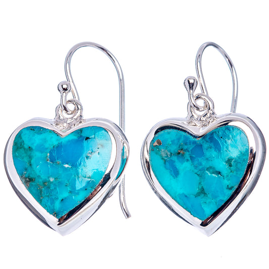 Pair of turquoise heart drop earrings in .925 sterling silver with French hooks