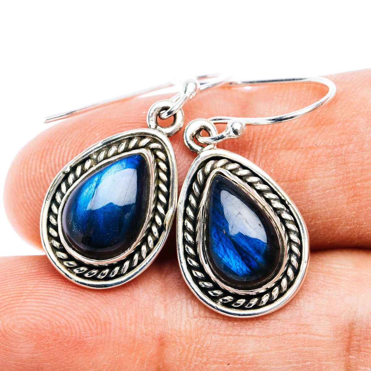 Labradorite Earrings 1 3/8" (.925 Sterling Silver)