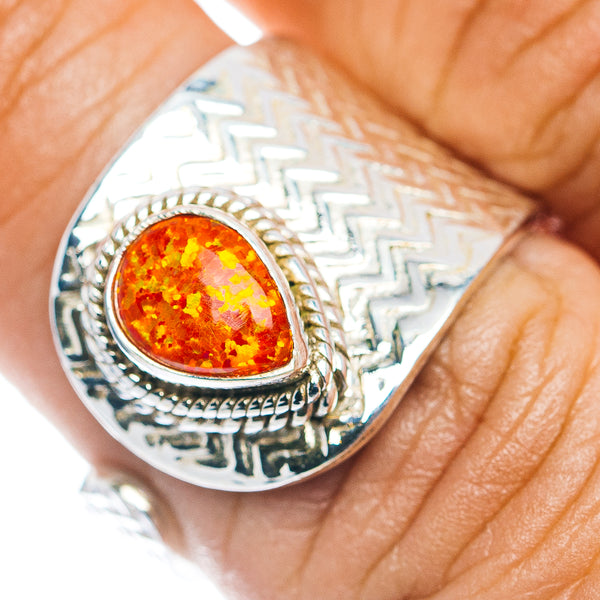 Synthetic Opal Ring Size 7 Adjustable (.925 Sterling Silver)