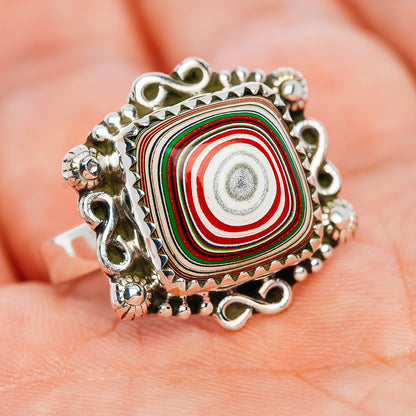 Premium Fordite Ring Size 8 (.925 Sterling Silver)