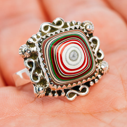 Premium Fordite Ring Size 8 (.925 Sterling Silver)