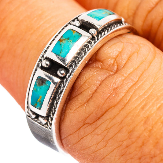 Sterling silver turquoise inlay ring with three rectangular blue stone settings