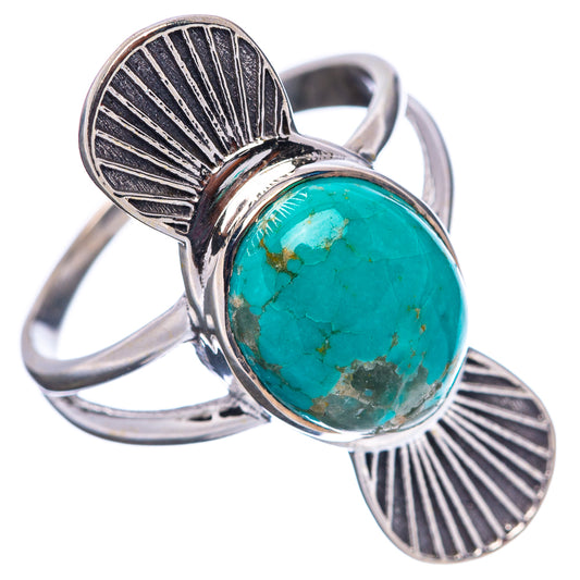 Turquoise cabochon ring, size 9, .925 sterling silver with sunburst fan details