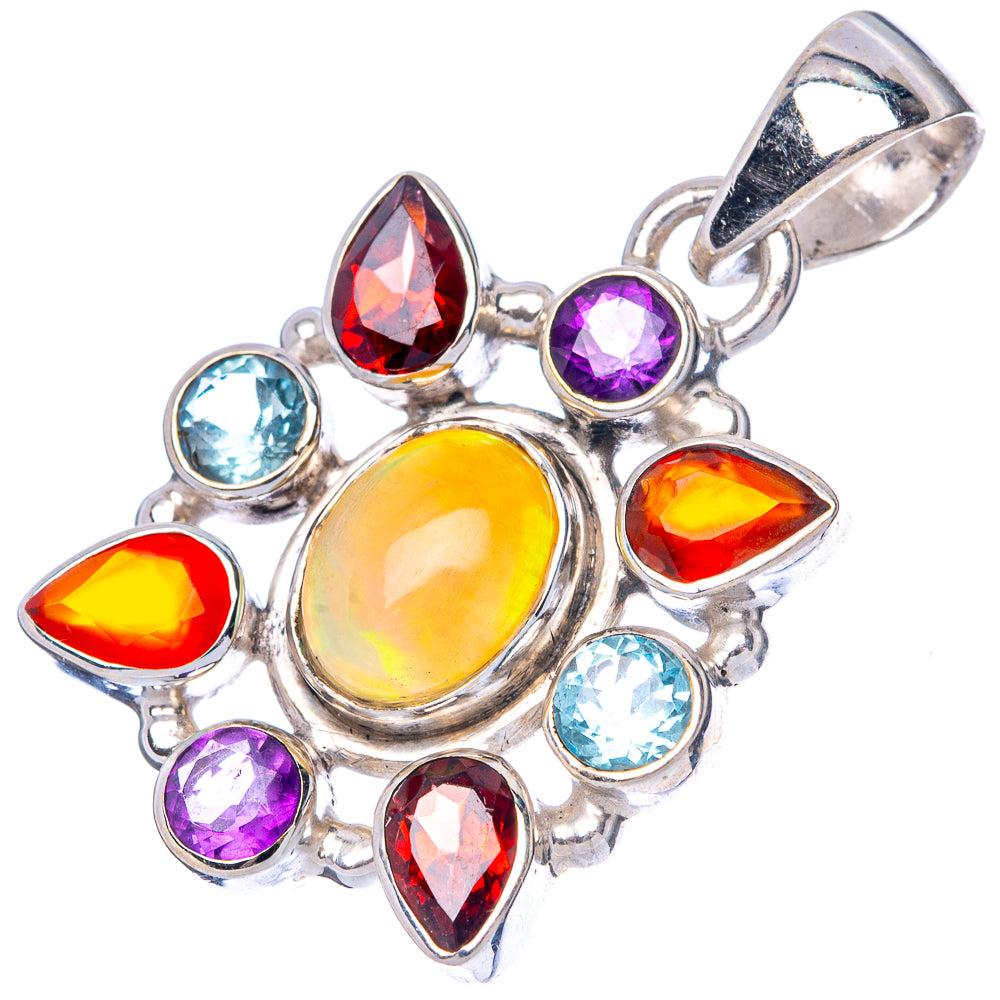 Rare Ethiopian Opal, Garnet, Amethyst, Blue Topaz, Carnelian Pendant 1 1/4" (925 Sterling Silver) P42821