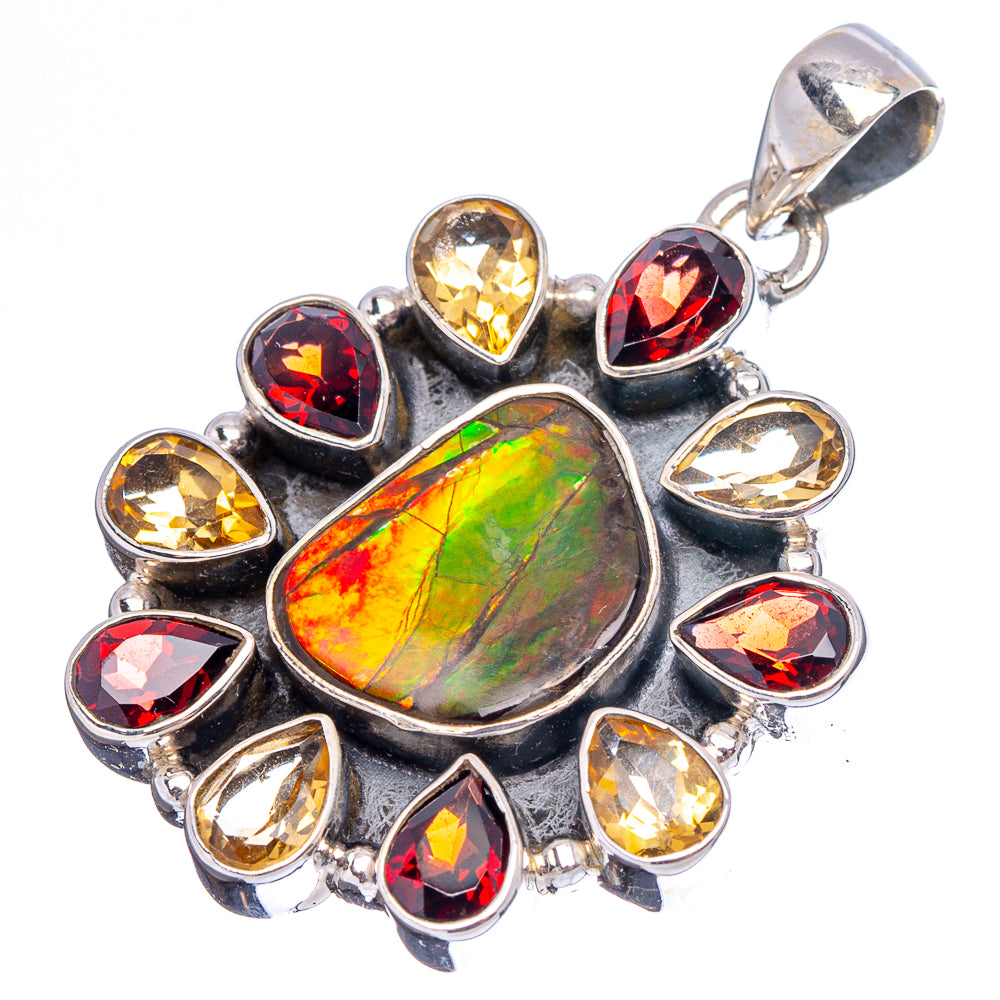 Premium Canadian Ammolite, Garnet, Citrine Pendant 1 3/4" (.925 Sterling Silver)