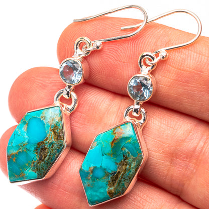 Chrysocolla, Blue Topaz Earrings 1 7/8" (925 Sterling Silver) E432305