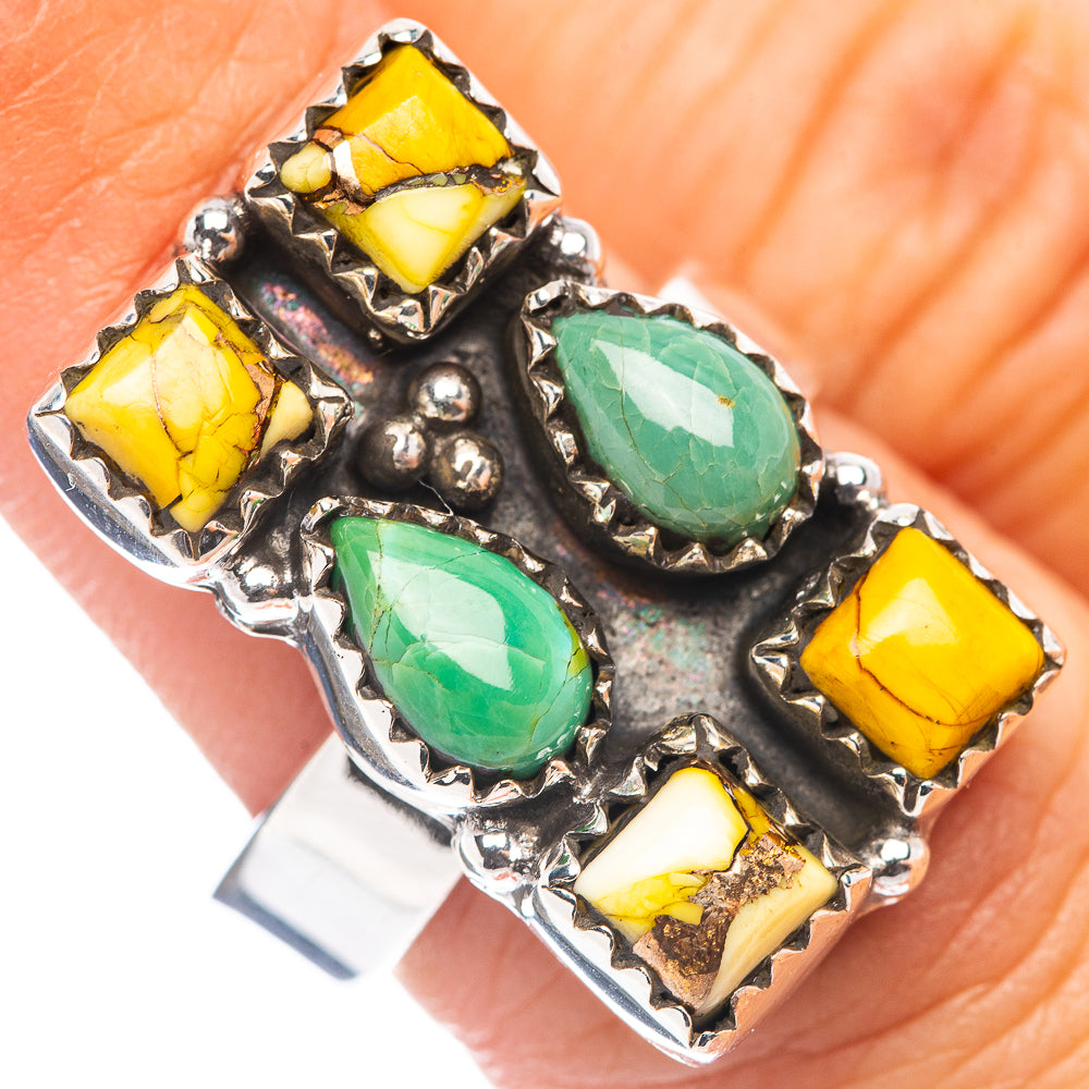 Exclusive Honey Dahlia & Mohave Turquoise Ring Size 7 Adjustable (.925 Sterling Silver)