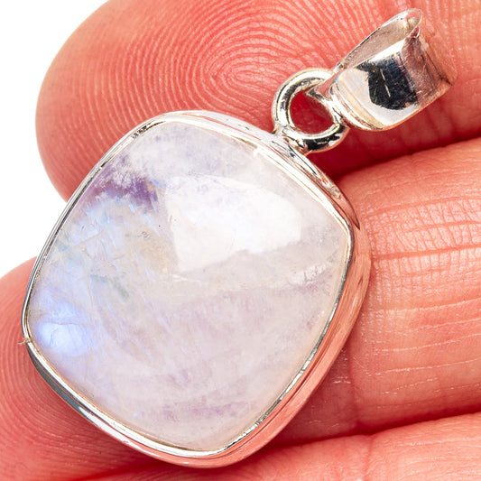 Oval moonstone pendant in .925 sterling silver with round bail, close-up bezel