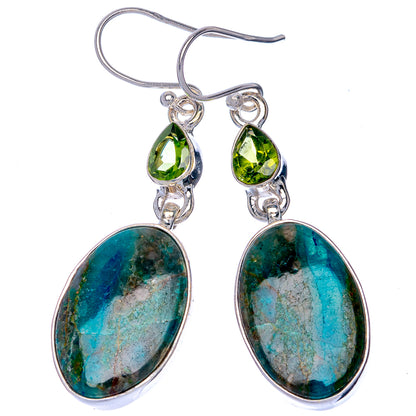 Chrysocolla, Peridot Earrings 2" (925 Sterling Silver) E433066