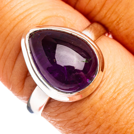 Amethyst gemstone ring with .925 sterling silver teardrop bezel setting