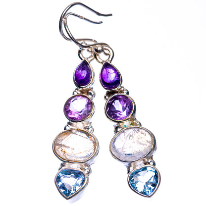 Rainbow Moonstone, Blue Topaz, Amethyst Earrings 1 7/8" (925 Sterling Silver) E432532