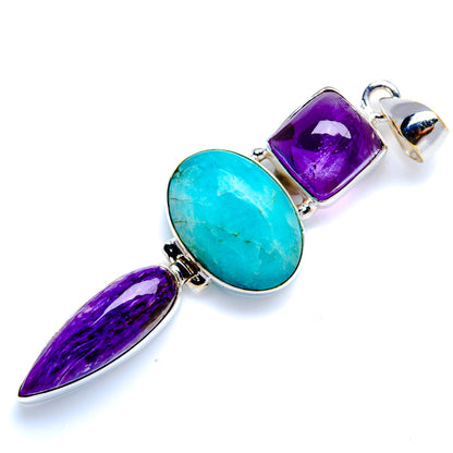 Larimar, Charoite, Amethyst 925 Sterling Silver Pendant 2 1/2" (925 Sterling Silver) PD38350