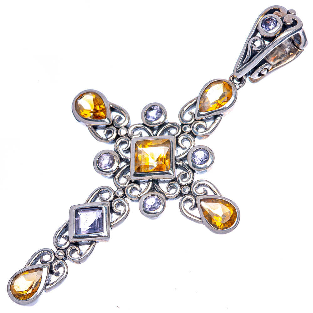 Faceted Citrine Cross Pendant 2 3/4" (925 Sterling Silver) P40074