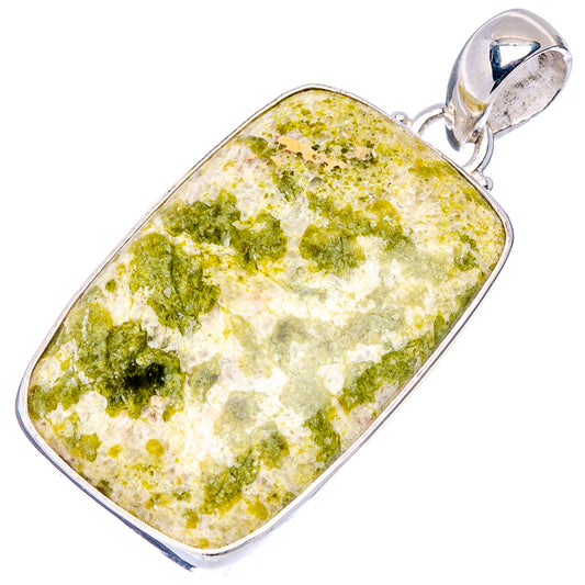 Lizardite pendant with rectangular polished cabochon and .925 sterling silver bail