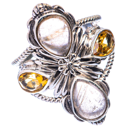 Large Rutilated Quartz, Citrine Ring Size 9.5 (925 Sterling Silver) R141662