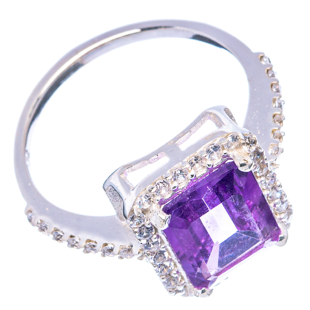 Faceted Amethyst, Cubic Zirconia Ring Size 7.25 (.925 Sterling Silver)