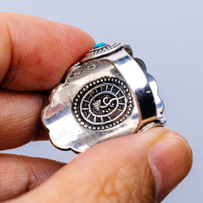 Tibetan Made Vintage Turquoise Ring Size 8 (.925 Sterling Silver)