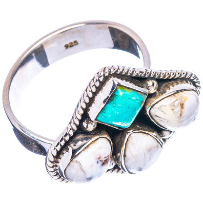 White Buffalo Turquoise Ring Size 8 Adjustable (.925 Sterling Silver)