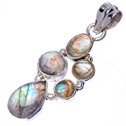 Labradorite pendant in silver setting with five oval gemstones and top bail loop