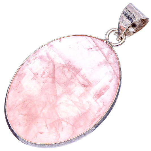 Rose quartz oval pendant with silver-plated bail, pink stone cabochon