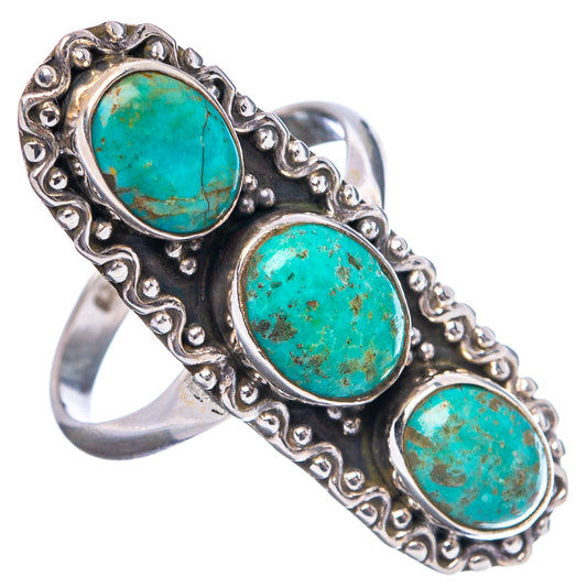 Turquoise three-stone oval ring in silver with scalloped bezel borders