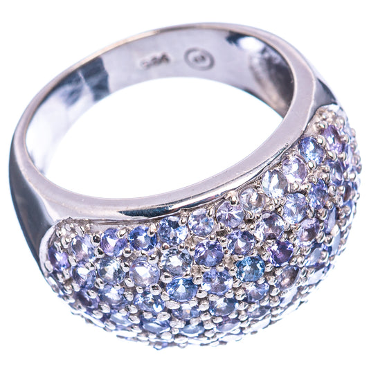 Sterling silver ring with pavé faceted tanzanite stones
