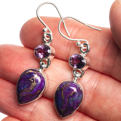Purple Copper Composite Turquoise, Amethyst 925 Sterling Silver Earrings 1 5/8"