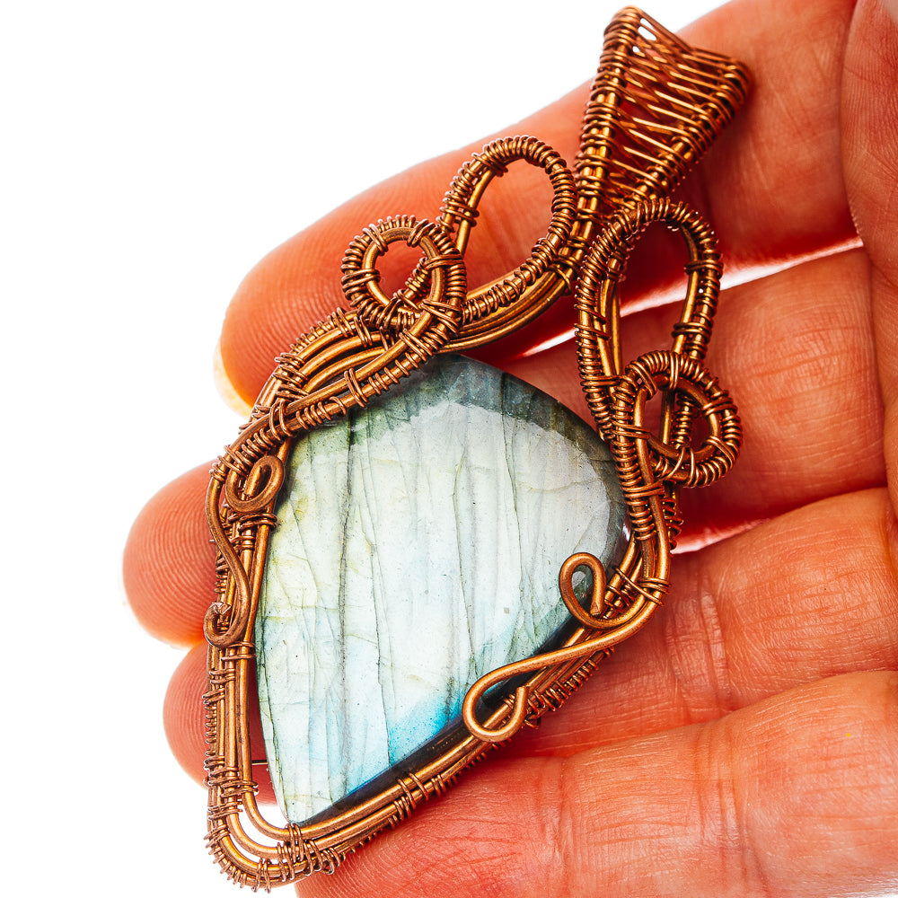 Labradorite Wire Wrap Pendant 2 7/8" (Copper)