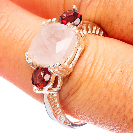 Rose Quartz, Garnet Ring Size 9.5 (925 Sterling Silver) R4728