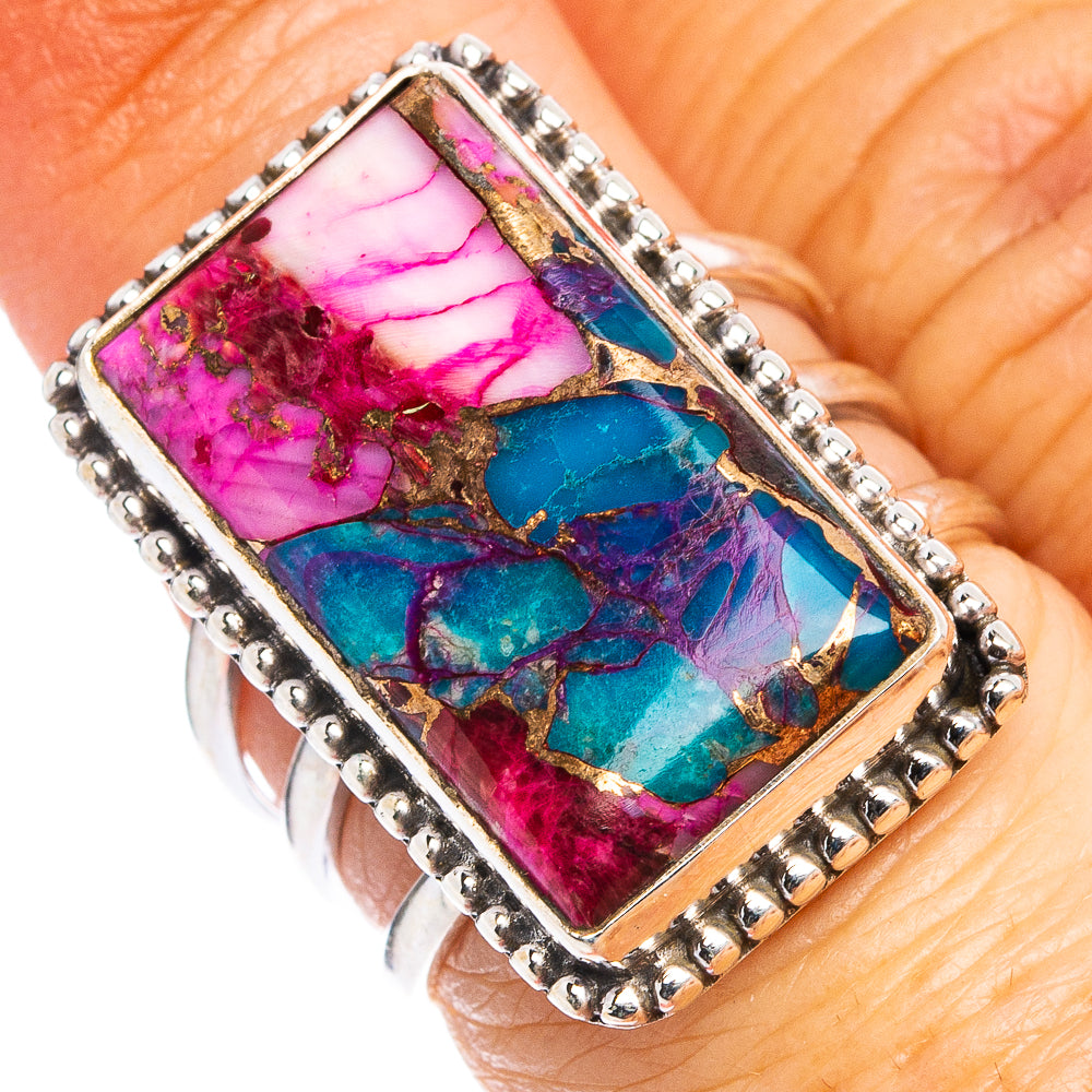 Pink Dahlia Mohave Turquoise Ring Size 6.75 (.925 Sterling Silver)