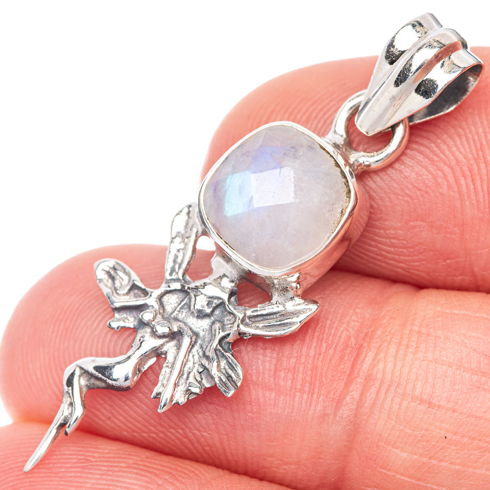 Sterling silver moonstone pendant with fairy figure and oval cabochon stone