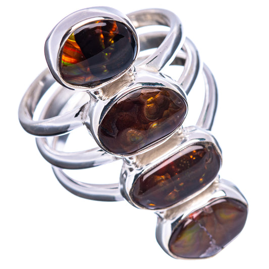 Sterling silver fire opal ring with four oval dark amber stones, polished open band