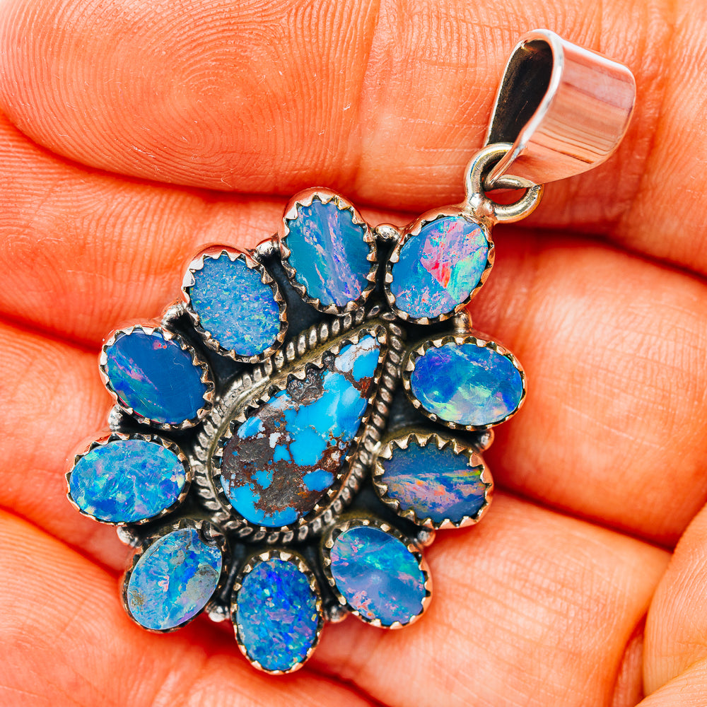 Golden Hills Turquoise, Doublet Opal Pendant 1 7/8" (.925 Sterling Silver)