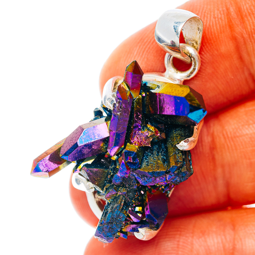 Iridescent aura quartz pendant in .925 sterling silver with silver loop bail