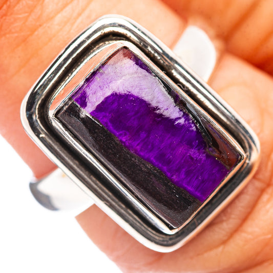 Rectangle purple sugilite stone ring in polished .925 sterling silver frame
