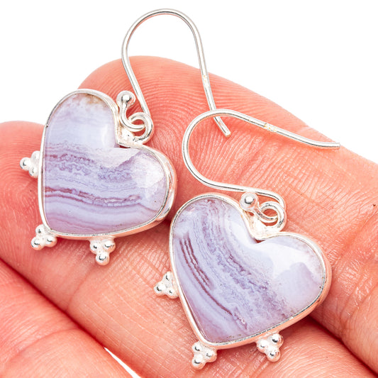 Blue Lace Agate Heart Earrings 1 1/4" (925 Sterling Silver) E1722