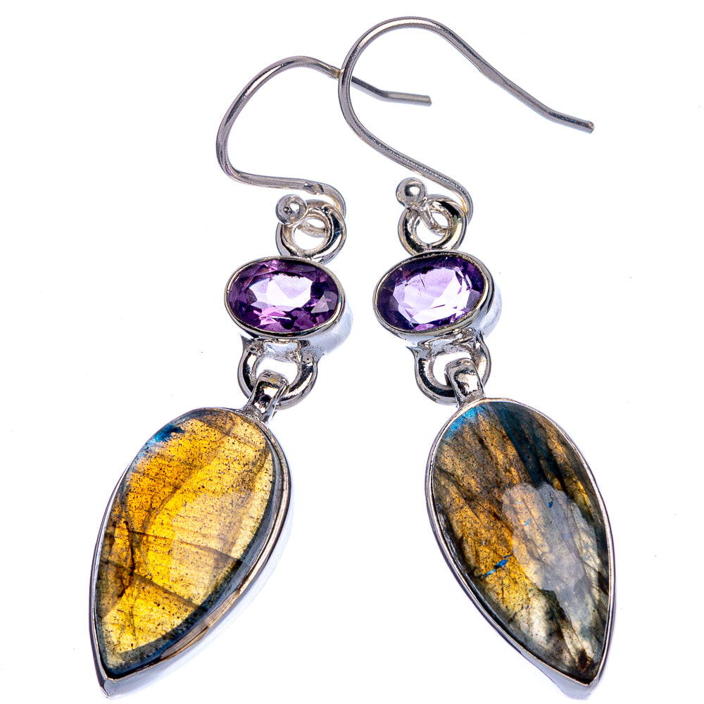 Labradorite, Amethyst Earrings 1 3/4" (925 Sterling Silver) E433040