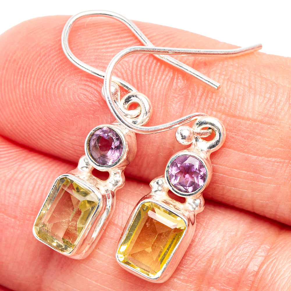 Sterling silver drop earrings with purple amethyst and yellow lemon quartz stones